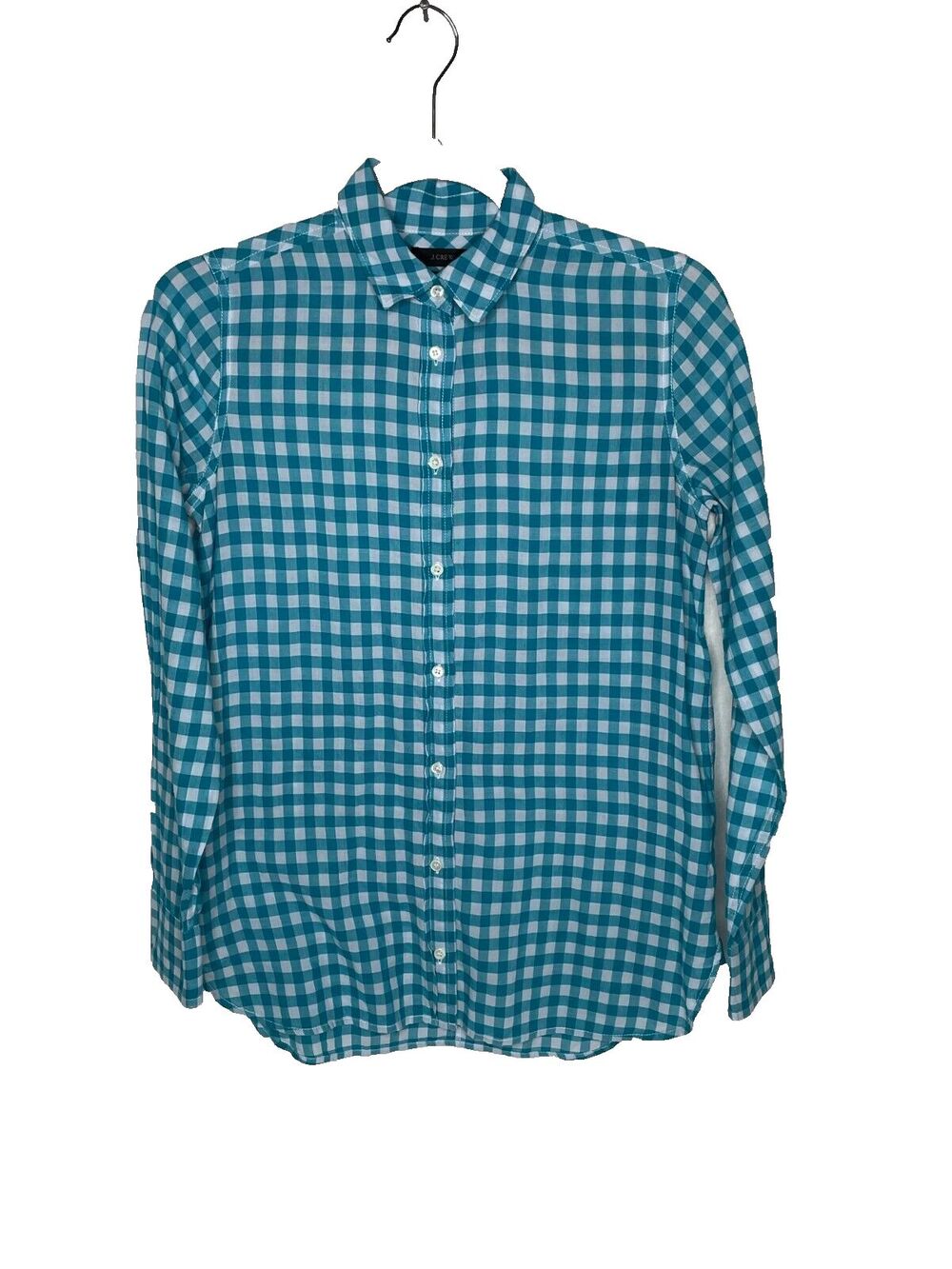 J. Crew The Perfect shirt Gingham green women's long sleeve button down, size 00